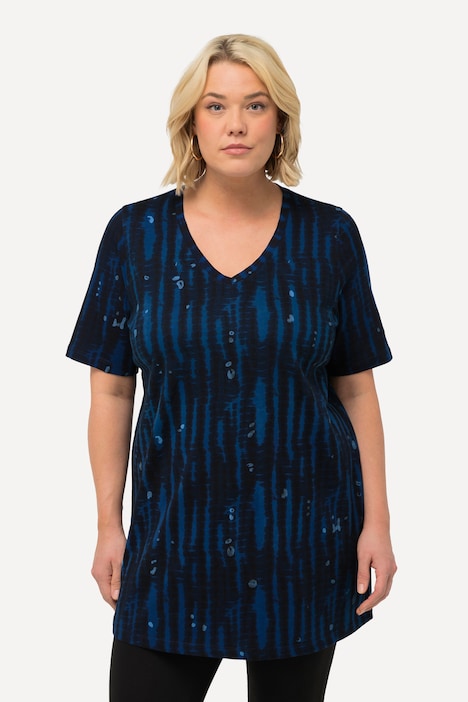 Longshirt, Batikmuster, A-Linie, V-Ausschnitt, Halbarm