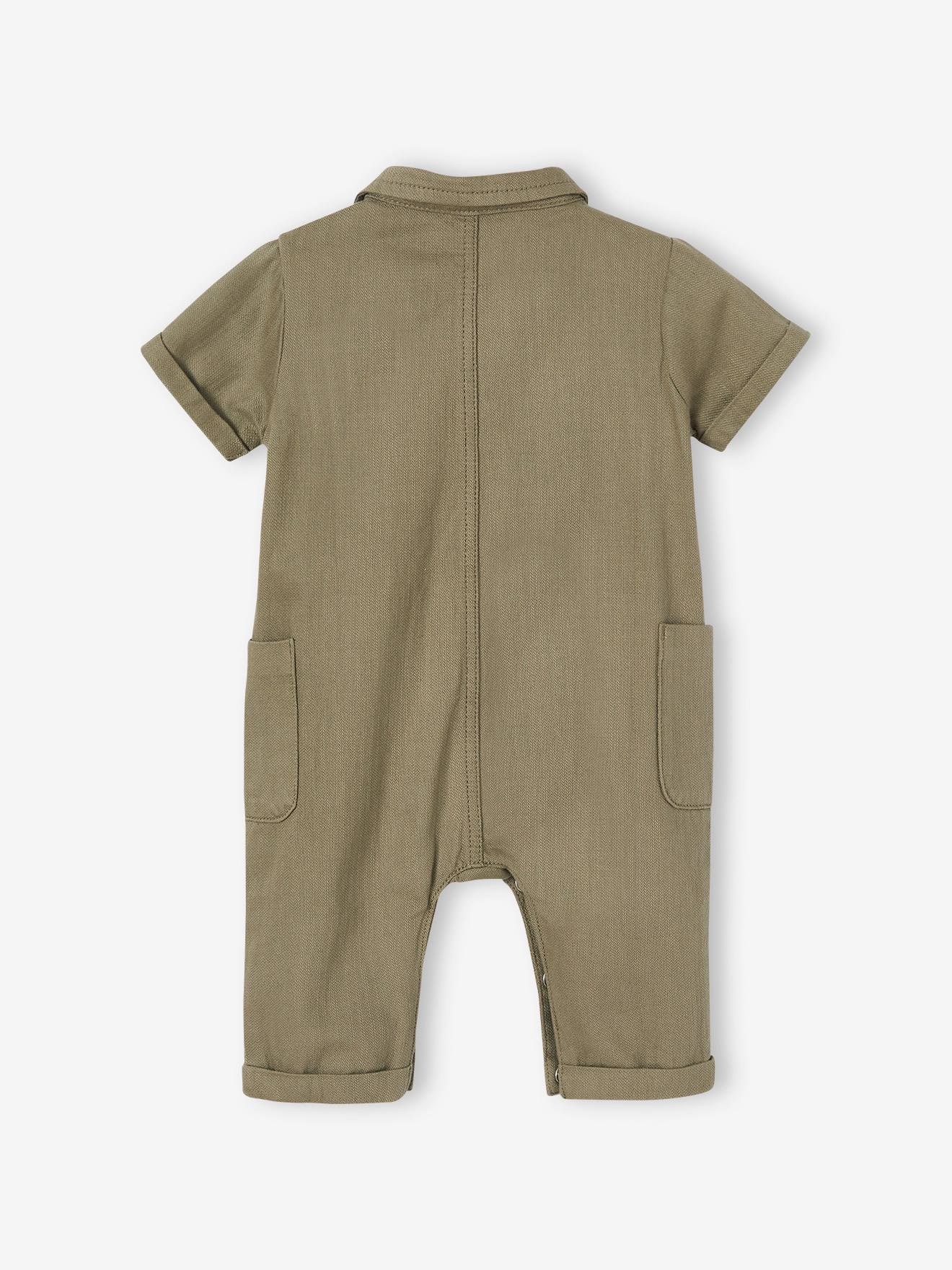 Macacão cáqui para bebê em tecido texturizado