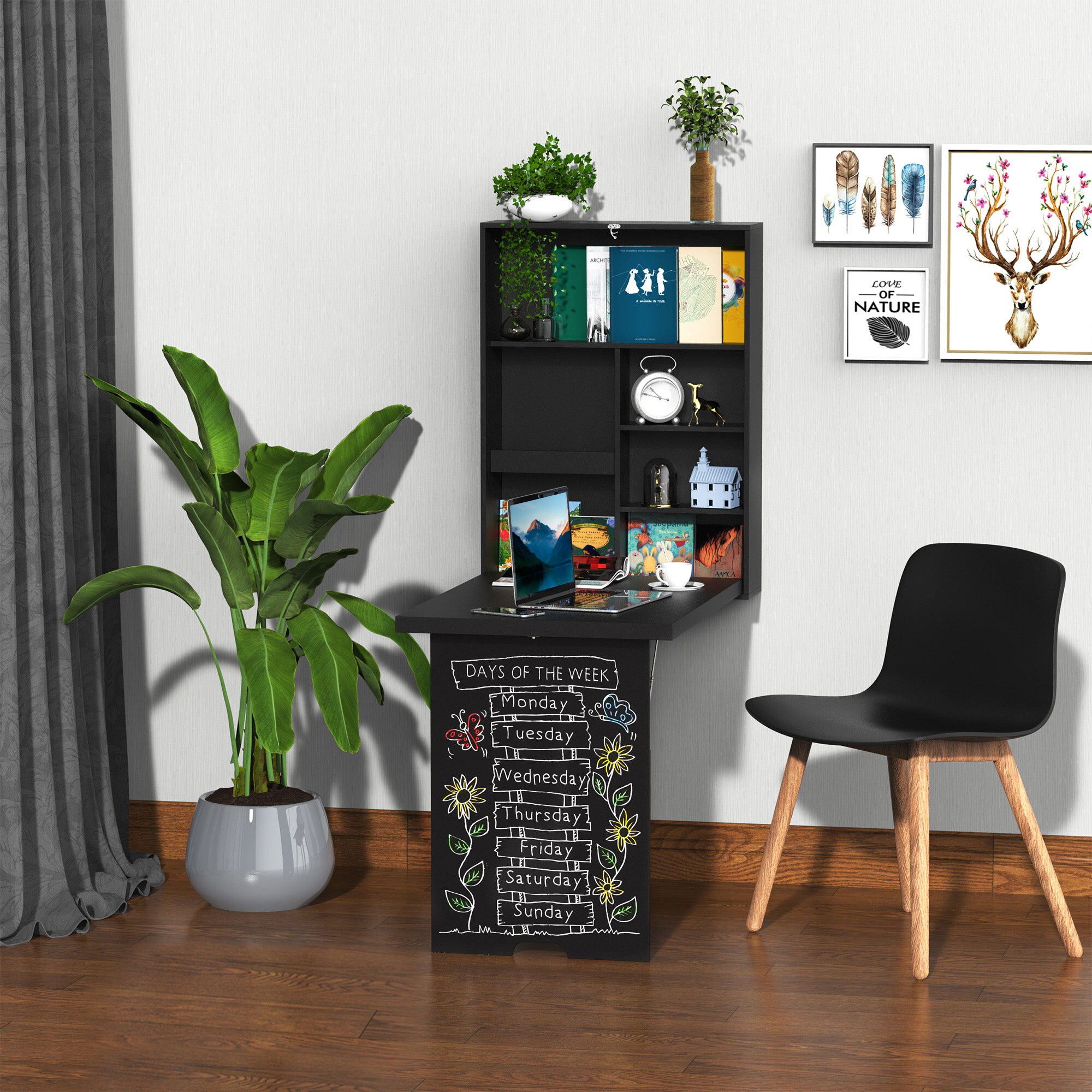 HOMCOM Schreibtisch Mit Tafel schwarz 94,5L x 60B x 147H cm
