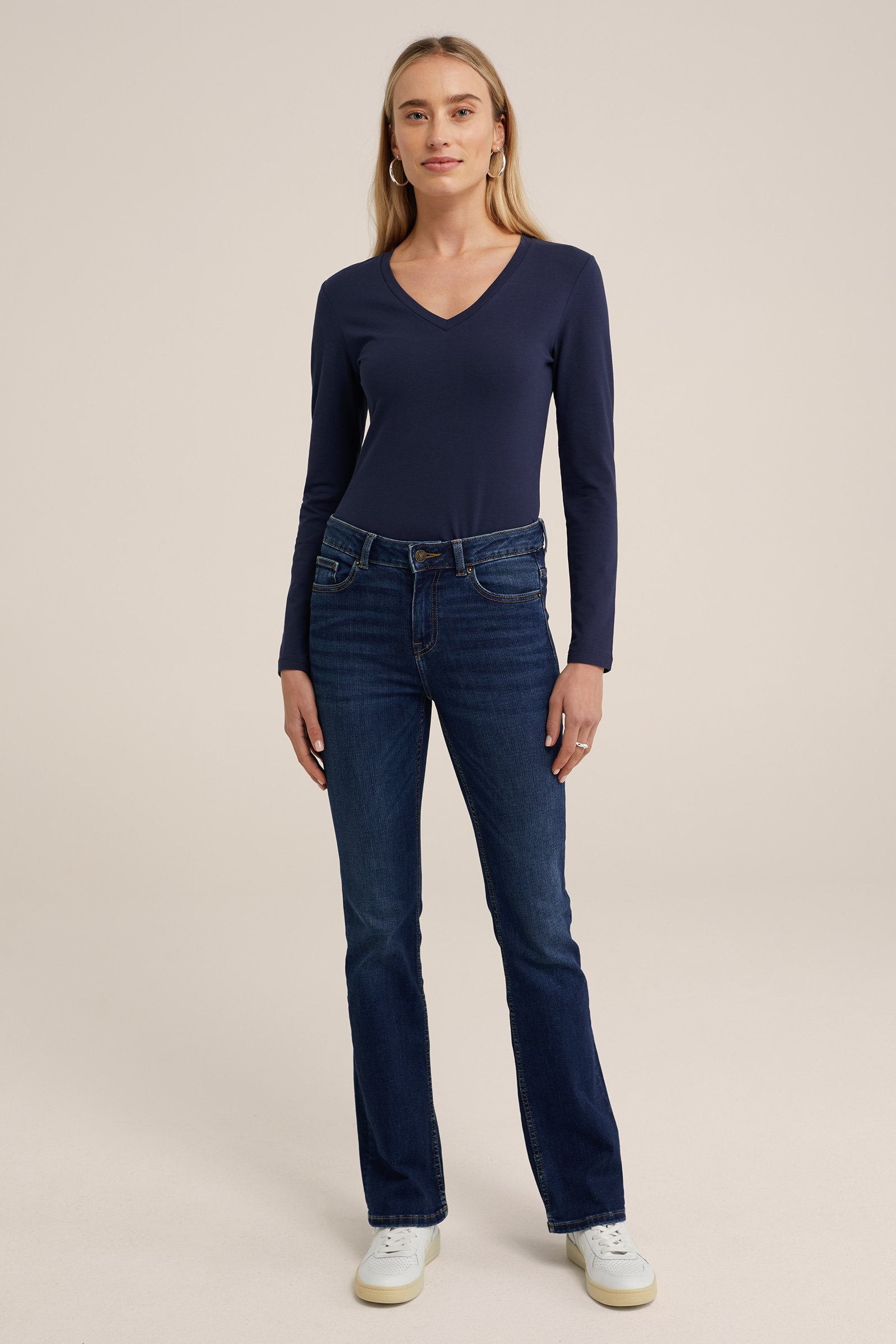 T-shirt met V-hals WE Fashion Blauw