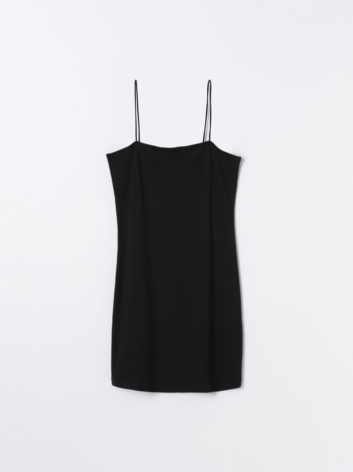 Vestido curto canelado - Preto