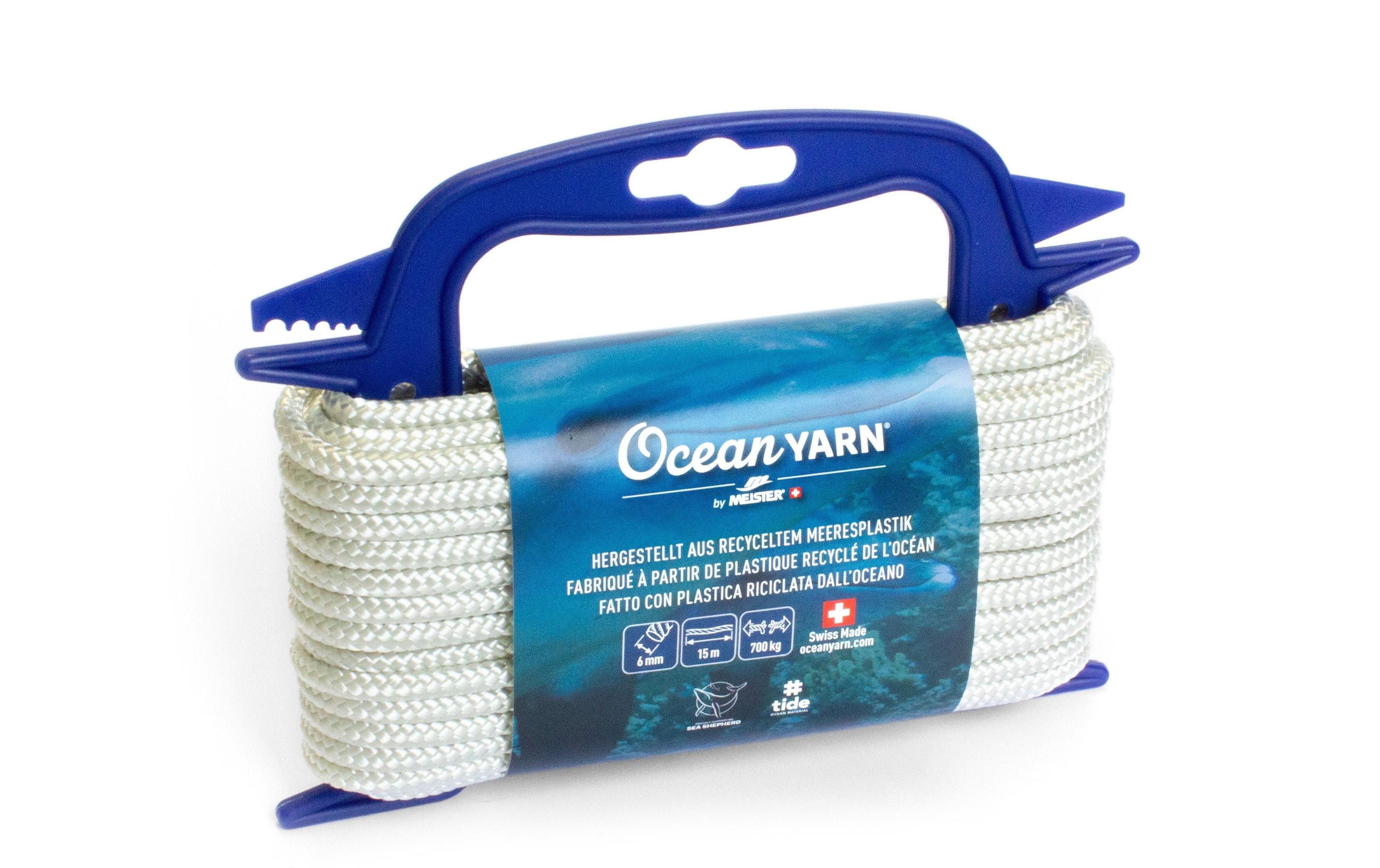 Seil OceanYarn Ø 6 mm, 15 m, 700 kg, WeissNormalgeflochtenes Seil aus recyceltem Kunststoff