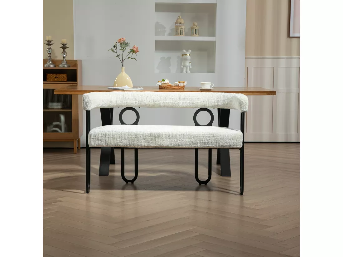 Haobosic - Canapé Double Moderne en Tissu Chenille Beige, Design Dossier Arrondi, Cadre Métallique Solide, 250 kg Capacité, Élégant et Confortable