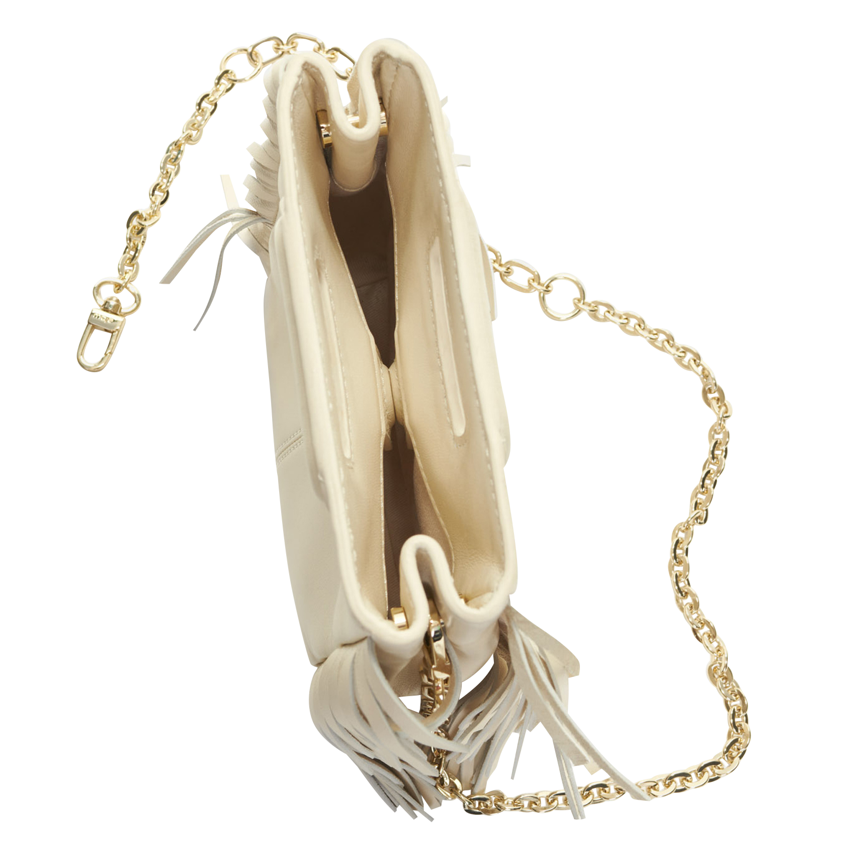 M MINI - Petit sac bandoulière à franges en cuir | Blanc