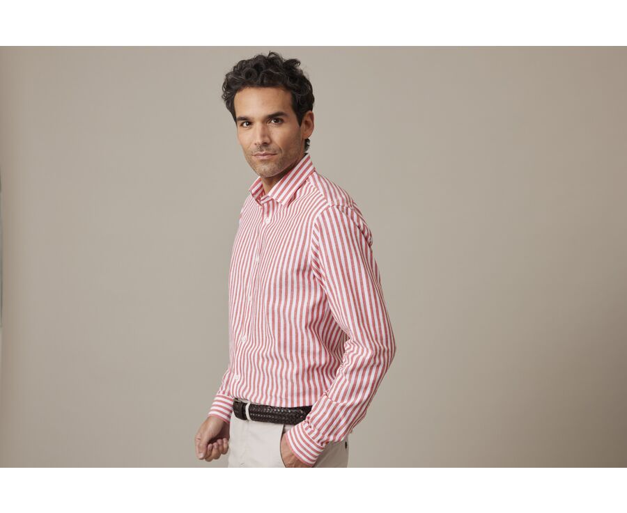 Chemise coton lin rayée Corail et Blanche - SIMONIN
