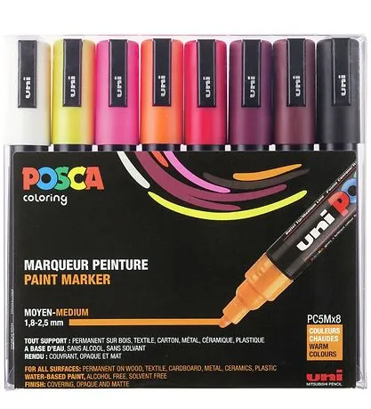 Paintmarker POSCA PC-5M Warm Colors - med 8 stk. ass. farver