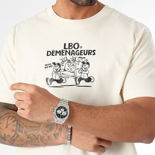 Tee Shirt Oversize Large Drop Collection Déménageurs Beige Noir