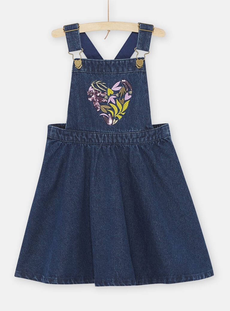 Robe salopette bleue en jean fille