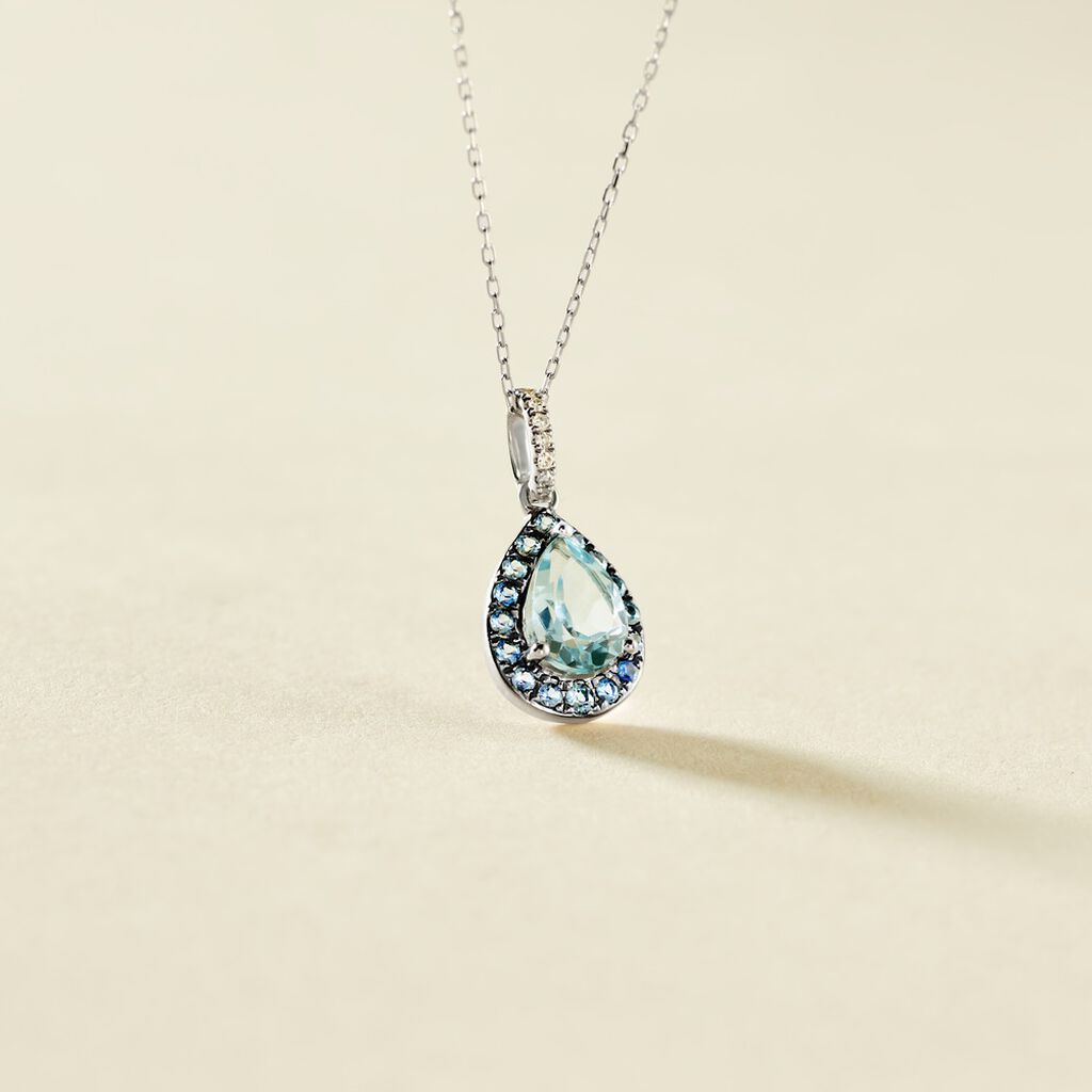 Collier Kenza Or Blanc Topaze Et Saphir Et Diamant