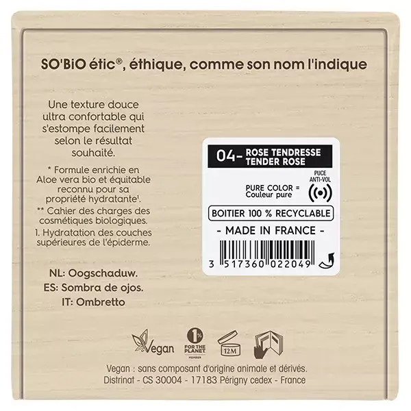 Sombra para olhos orgânica So'Bio Étic Pure Color nº 04 Rose Tendresse 3g