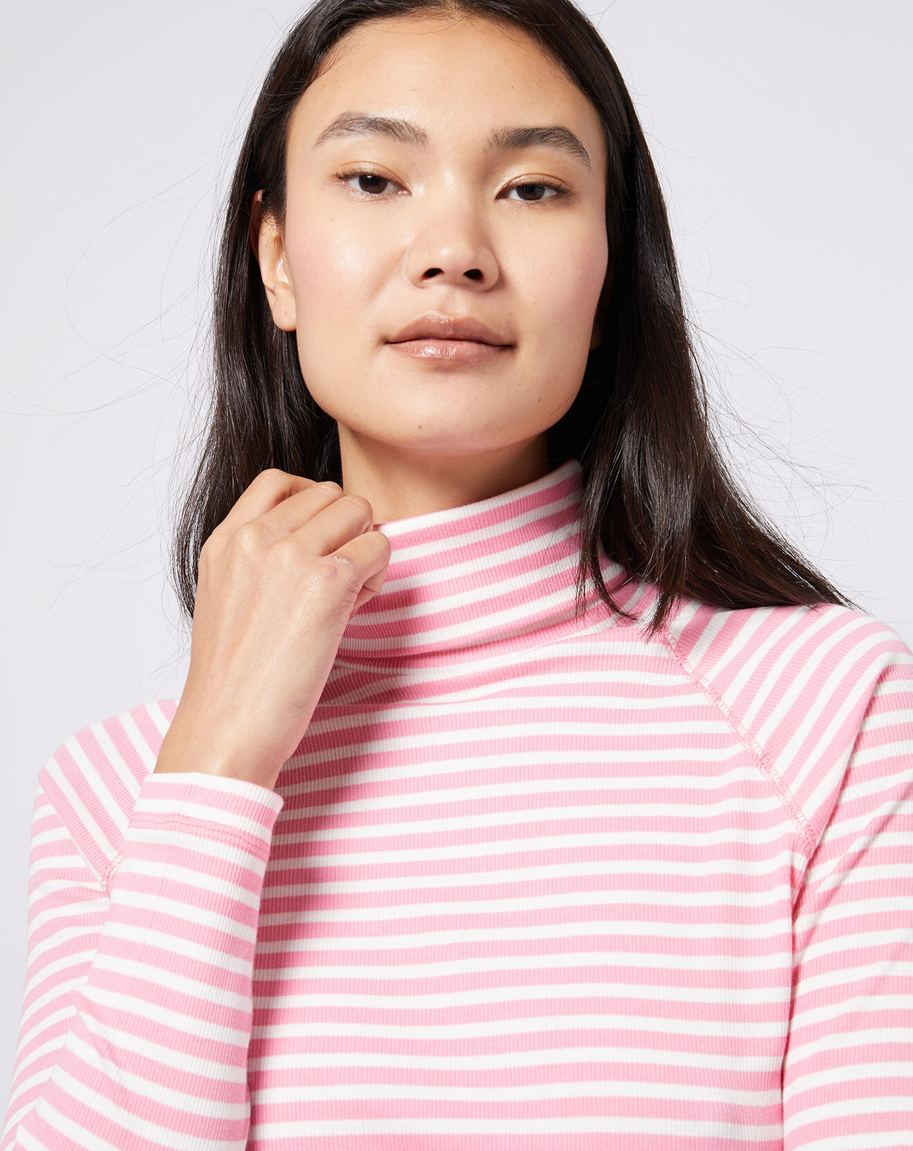 Esprit Sous-pull en Coton col roulé à rayures rose/blanc