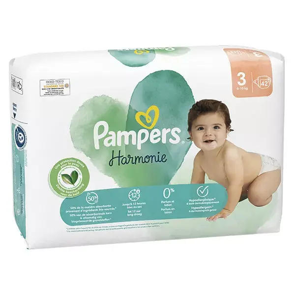 Fraldas Pampers Harmonie Tamanho 3, Pacote com 42 Fraldas, 6kg - 10kg, Proteção Suave para a Pele