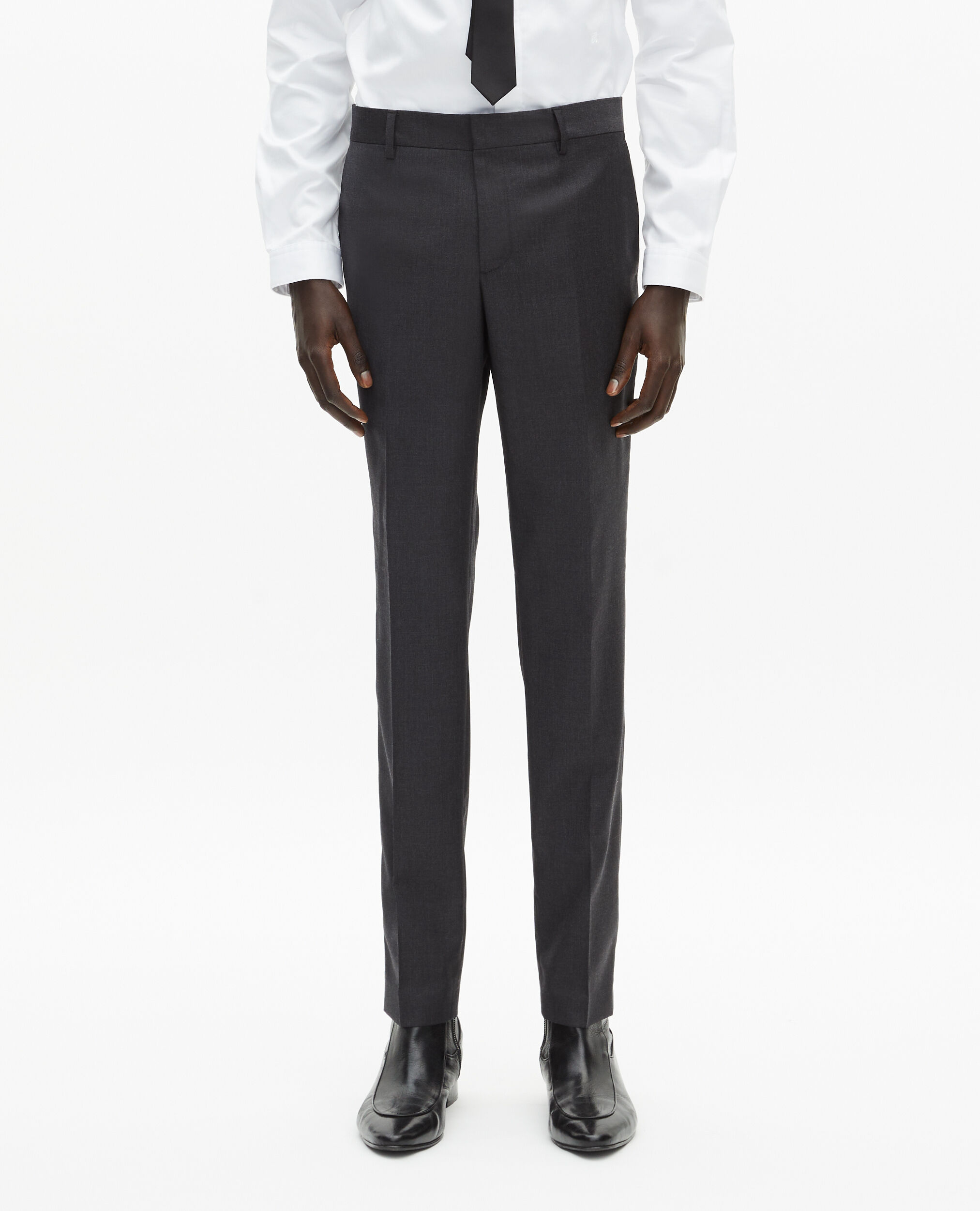 Pantalon de costume ajusté en laine gris