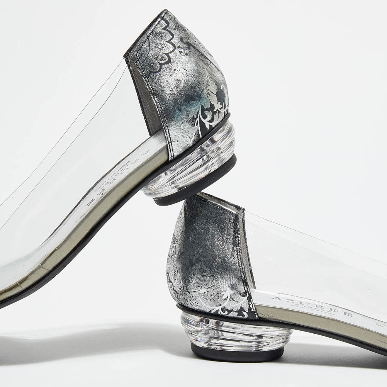 Azurée Cannes Ballerines en Cuir verni & Plexi Bibela argentées - Talon 2 cm