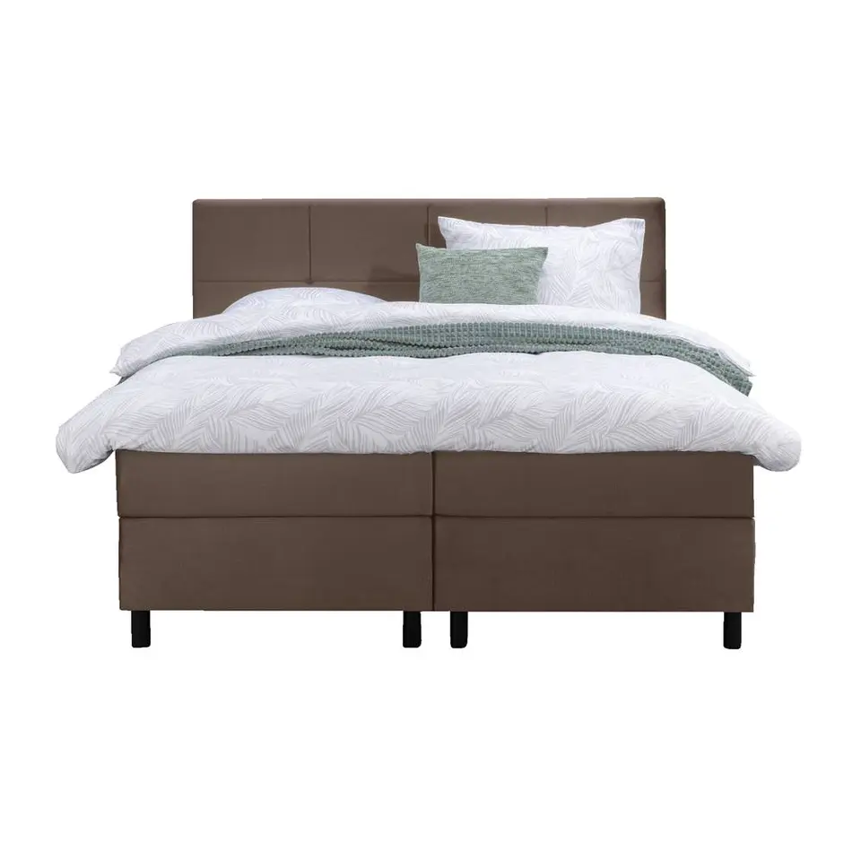 Boxspring Liv geblokt - bruin - 160x200 cm - ronde poot