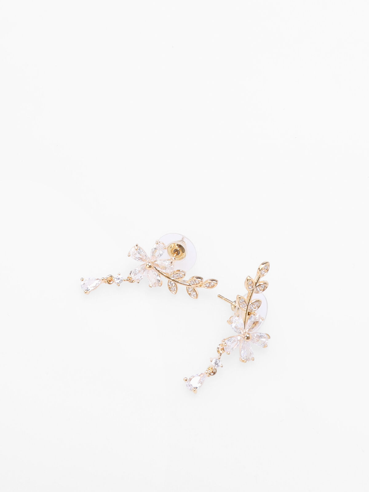 Boucles d'oreilles fleur à strass avec pendentif- Doré