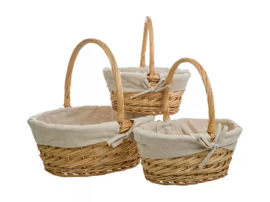 Ensemble de 3 paniers en osier marron doublés