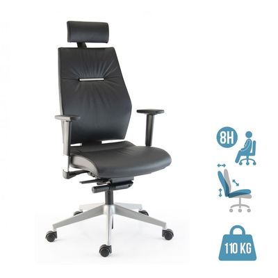 Fauteuil de bureau SPECTRA - accoudoirs réglables - appui-tête - cuir noir