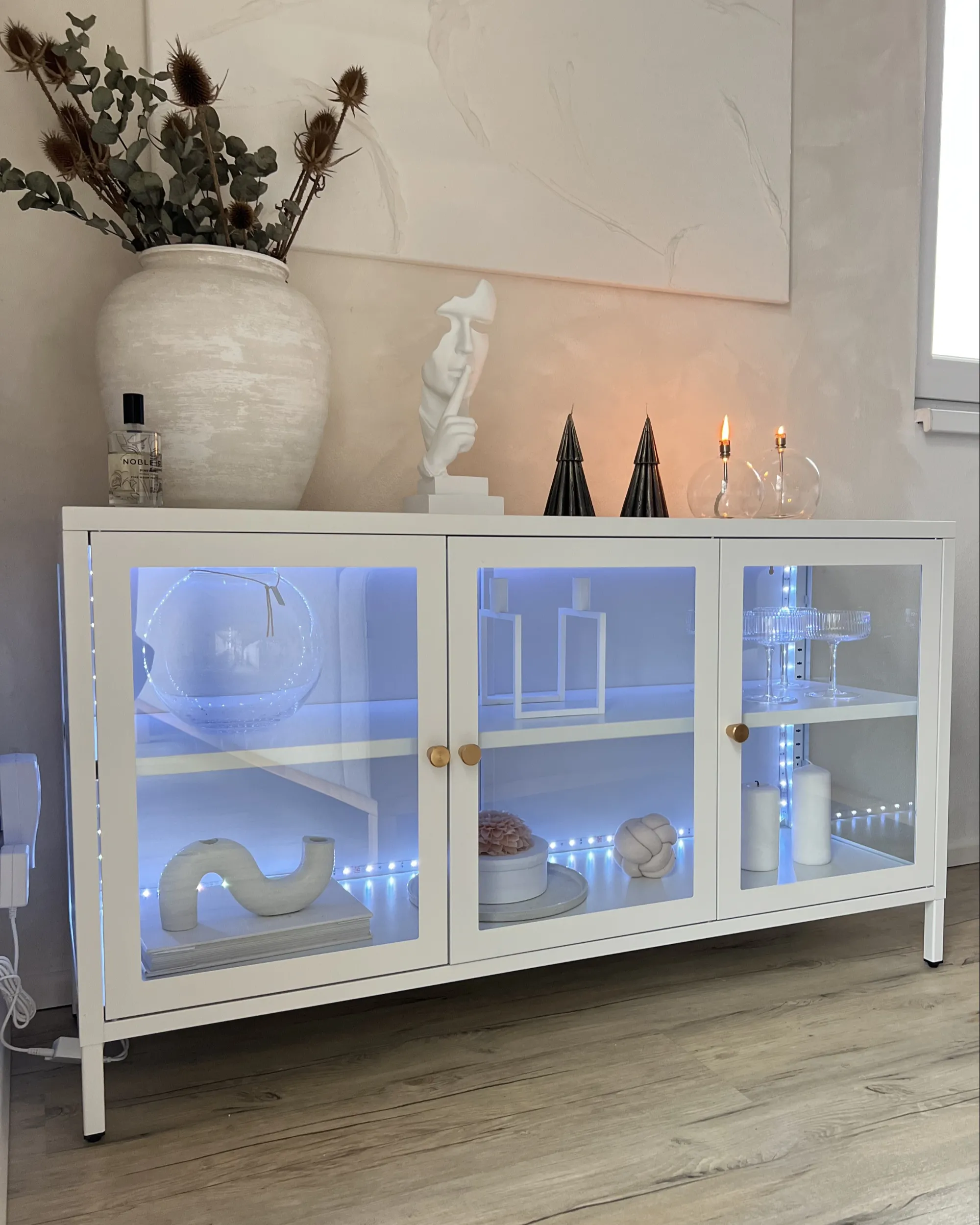 Dressoir met glazen deuren LED NEWPORT Metaal 115 cm Wit