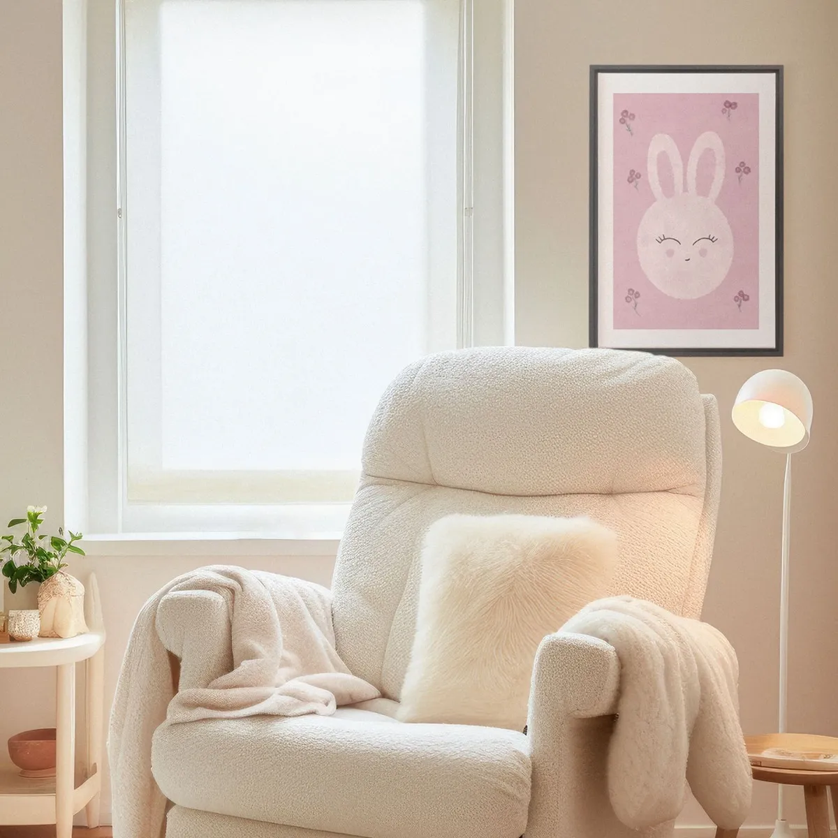 Oleka Toile avec Cadre en Bois Naturel - Lapin