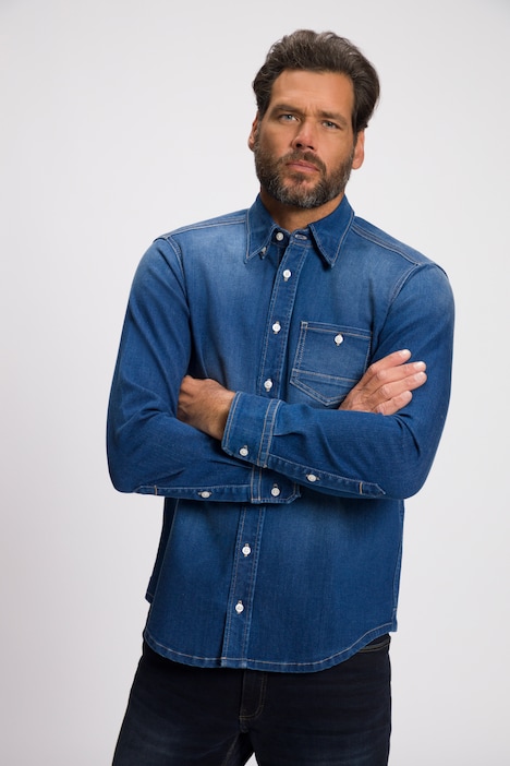 Jeanshemd, Langarm, Buttondown-Kragen, Modern Basic Fit