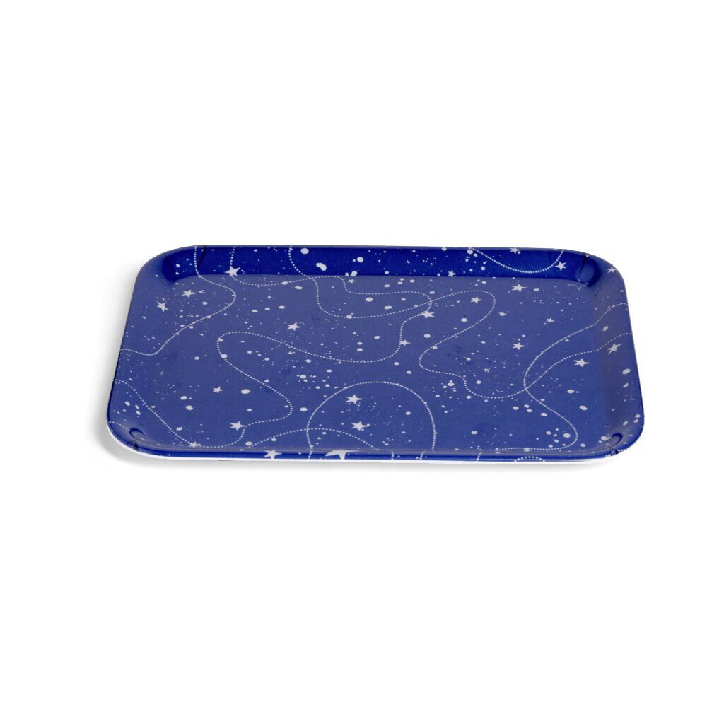 Plateau de service rectangulaire mélaminé bleu motif astral 21,7x28,7cm