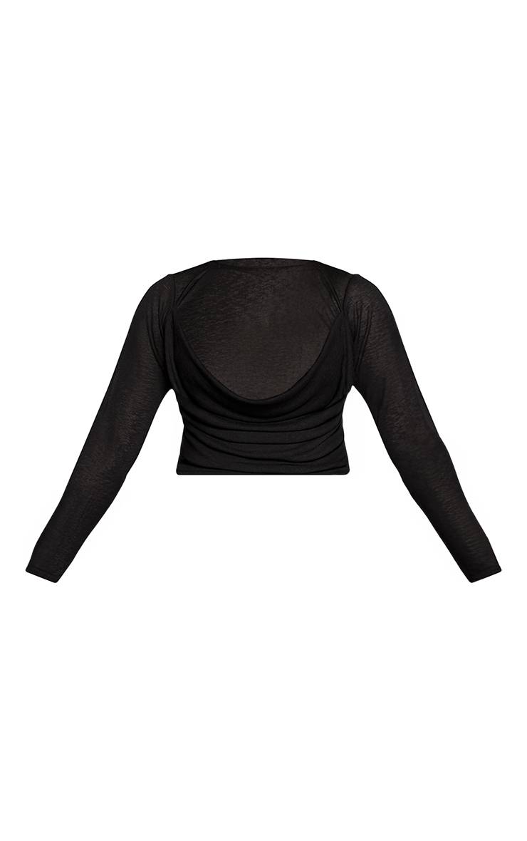 Noir Haut Grande Taille À Manches Longues Avec Détail Drapé