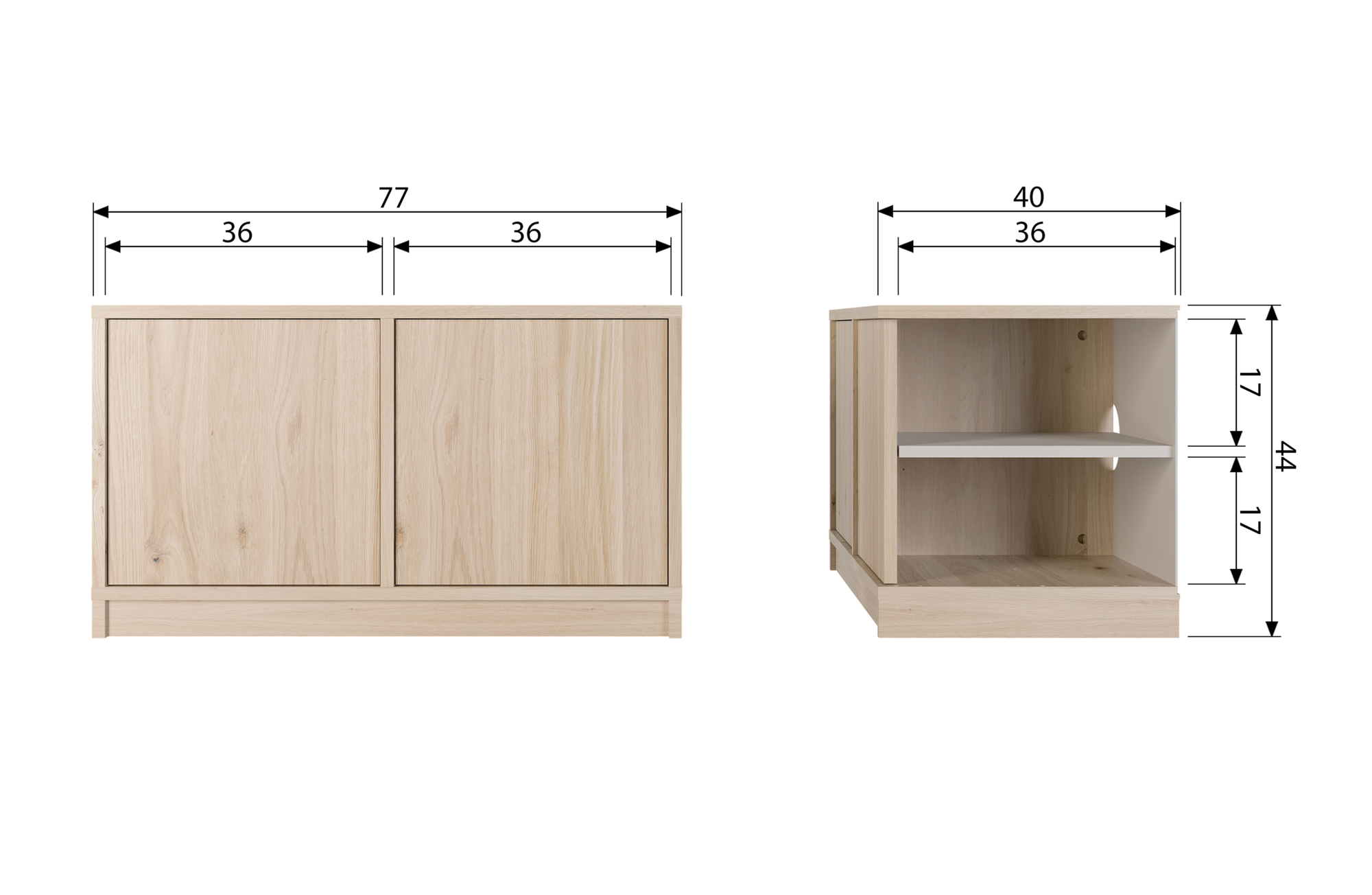 Onderkast Modulair Modulair Onderkast 77cm - Naturel Mat