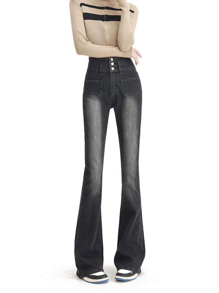 Baoinie - High Waist Washed Bootcut Jeans