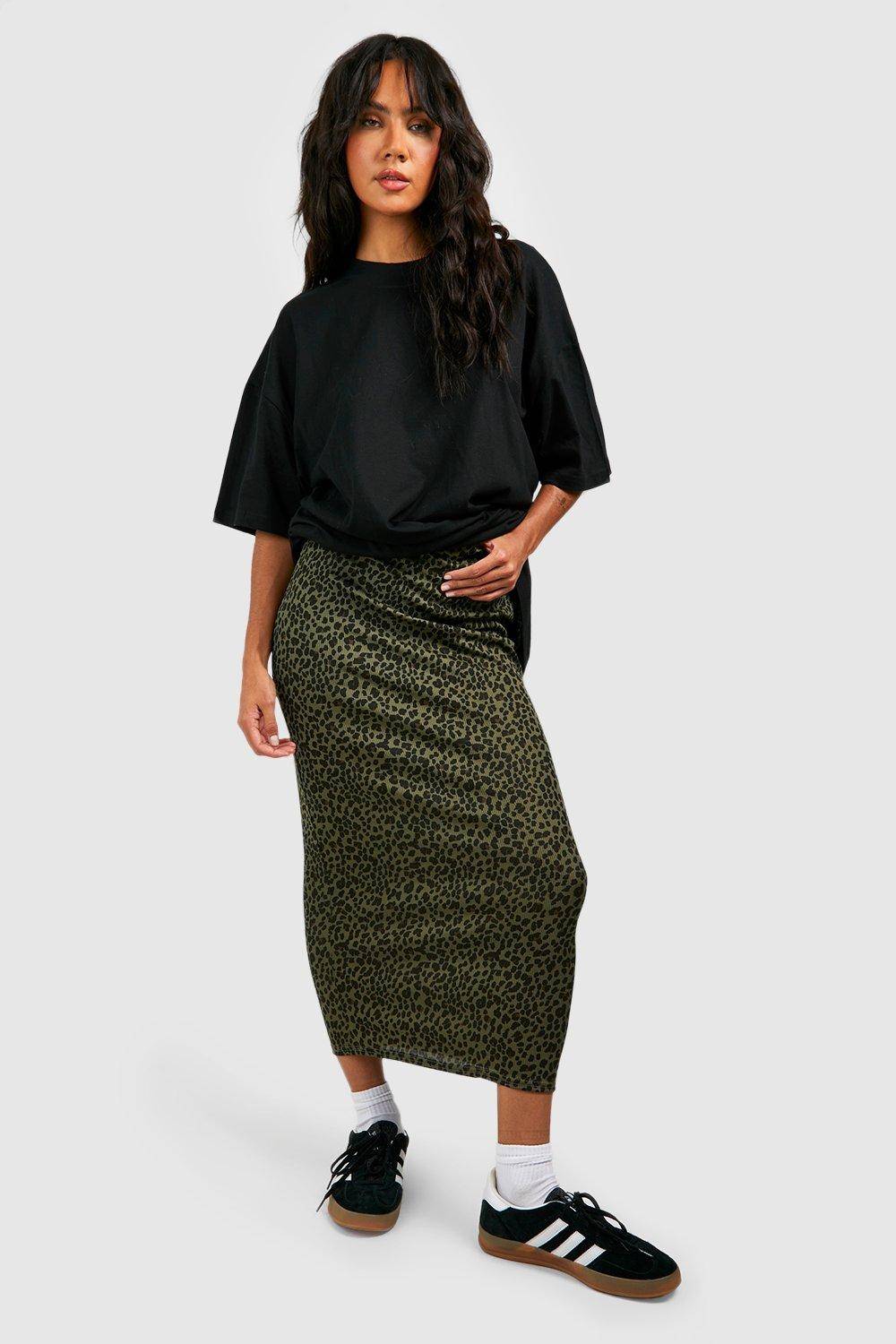 boohoo Jupe Midaxi léopard côtelée
