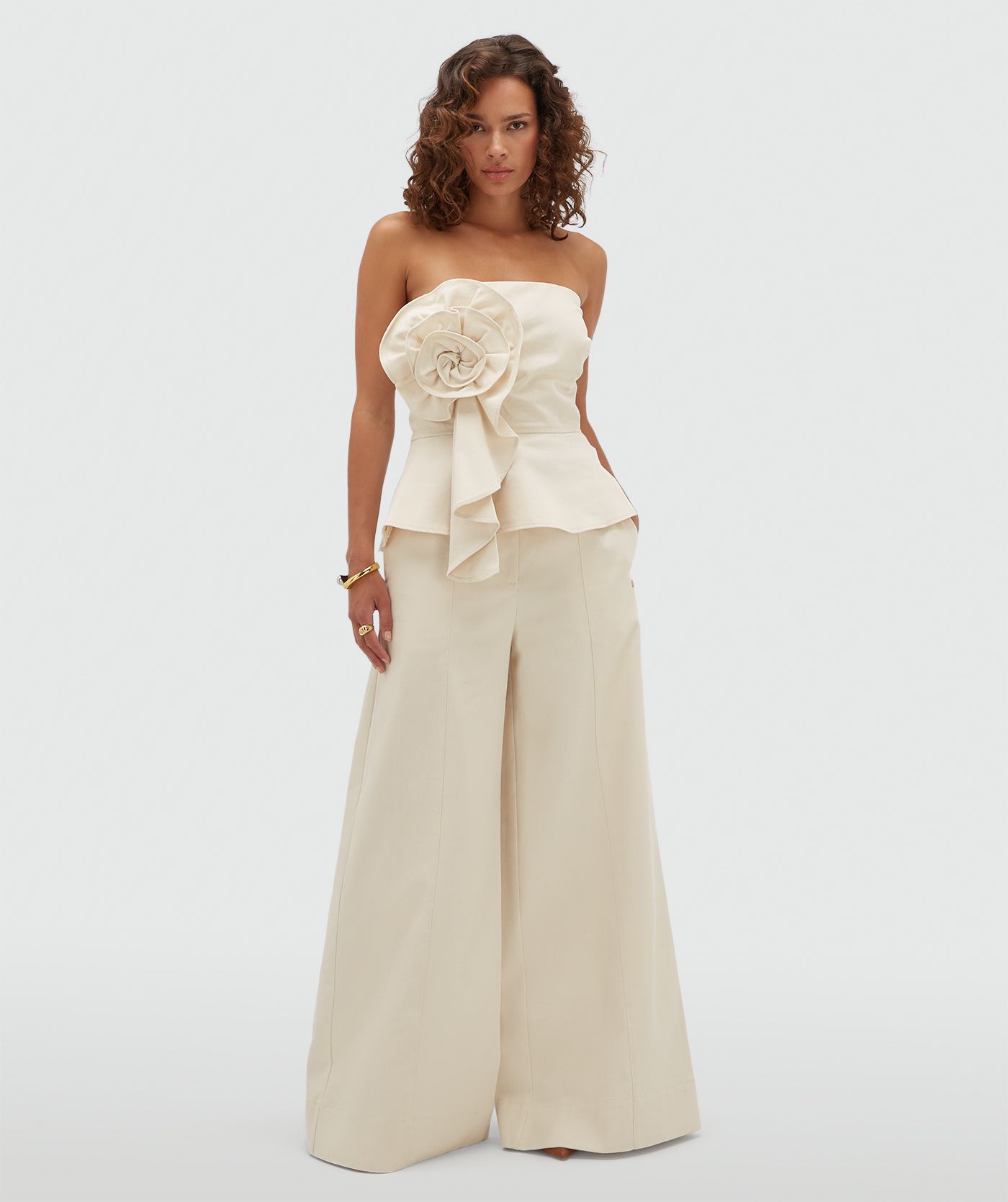 JV-FERRA fitted bustier met bloem van katoen - ecru
