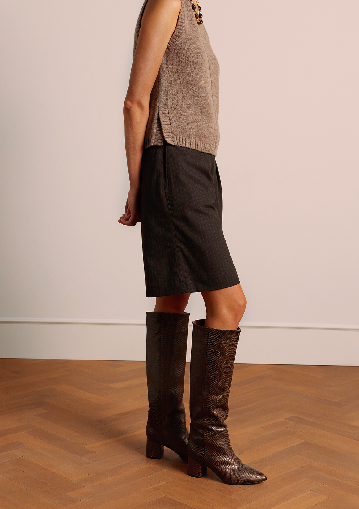 Bruine snake print hoge leren laarzen met hak