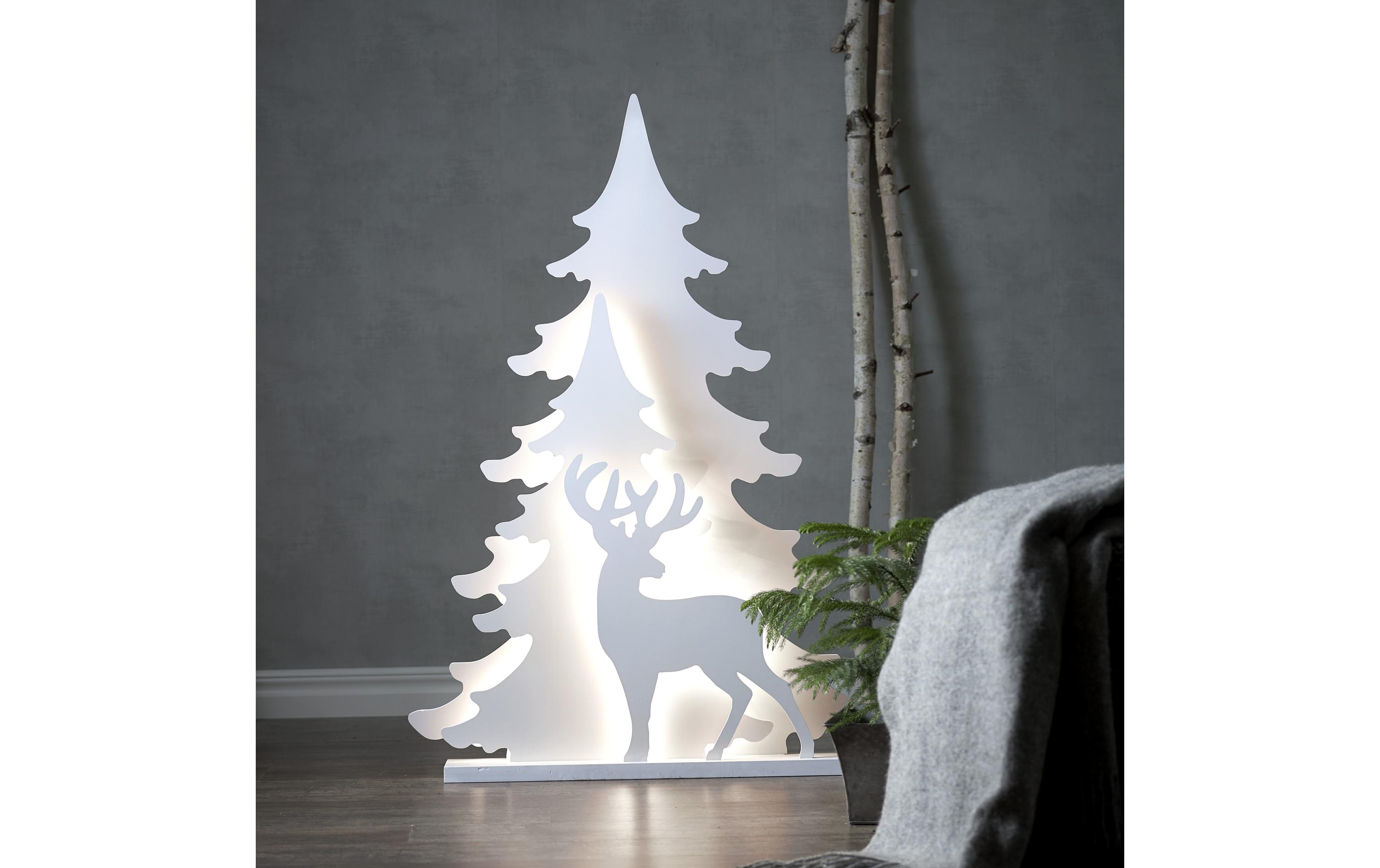 Tischdeko Grandy, 110 cm, 56 LED, Holz, Weiss<br>Beleuchtete Weihnachtssilhouette