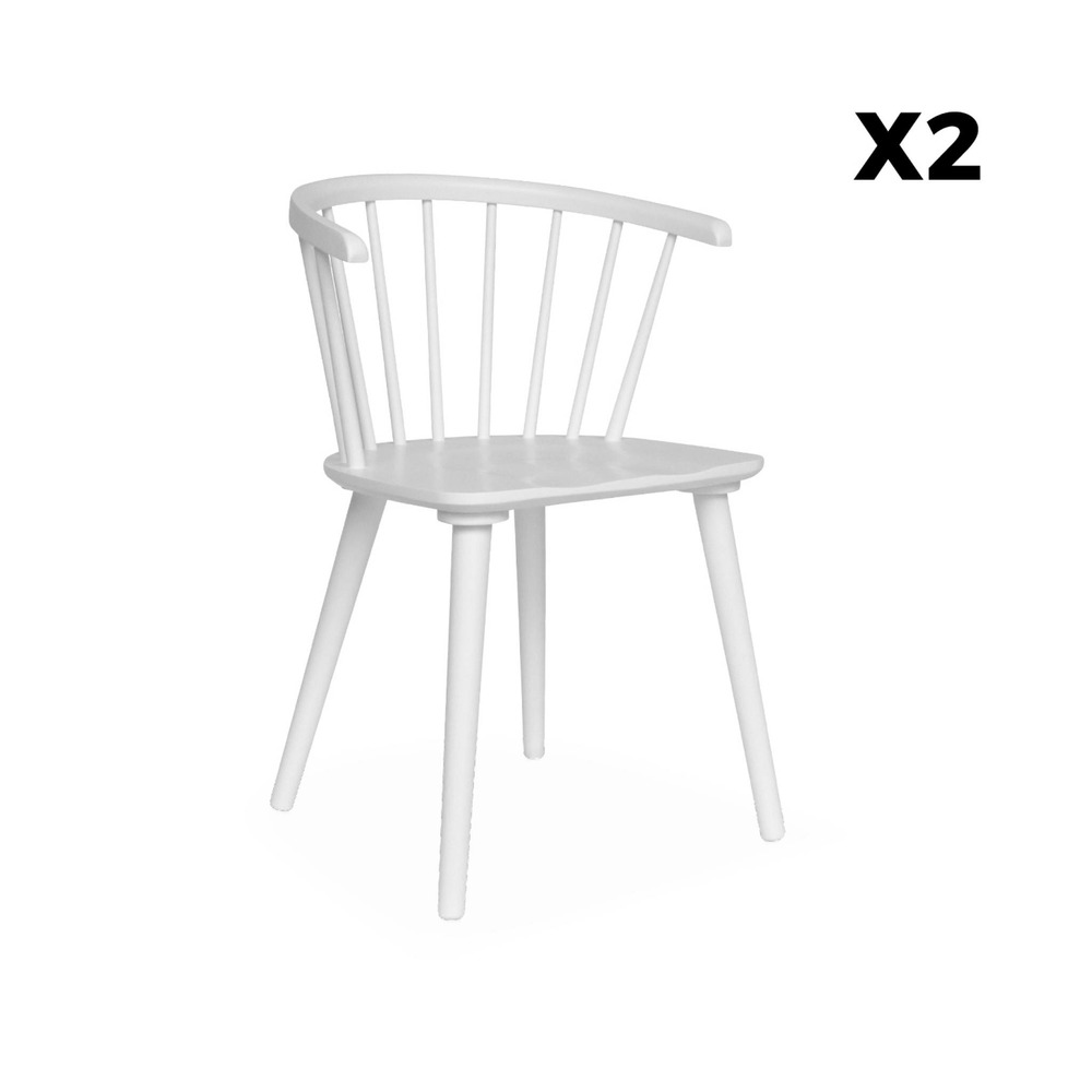 Lot de 2 chaises blanches à barreaux en bois et contreplaqué. Paula. L 51 x p 53 x h 75cm