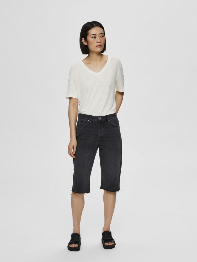 Selected Femme SLFLOU MW SLIM GREY STONE SHORTS W Sort