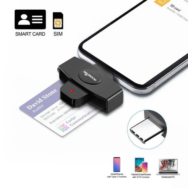NÖRDIC USB-C Smartkort og SIM-kortleser ISO7816 ID-kort EMV Kredittkort