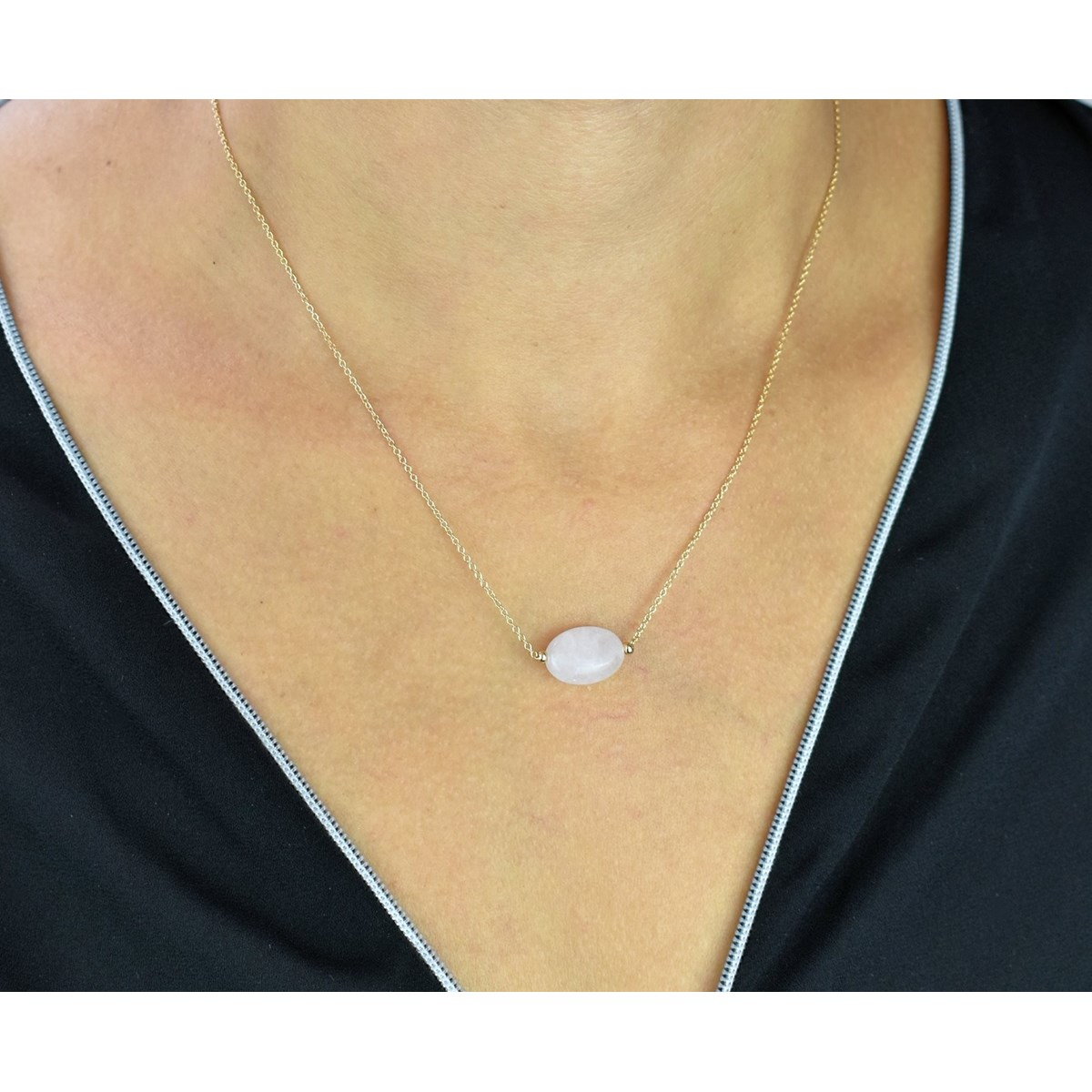 Collier quartz pierre naturelle ovale Plaqué OR 750 3 microns