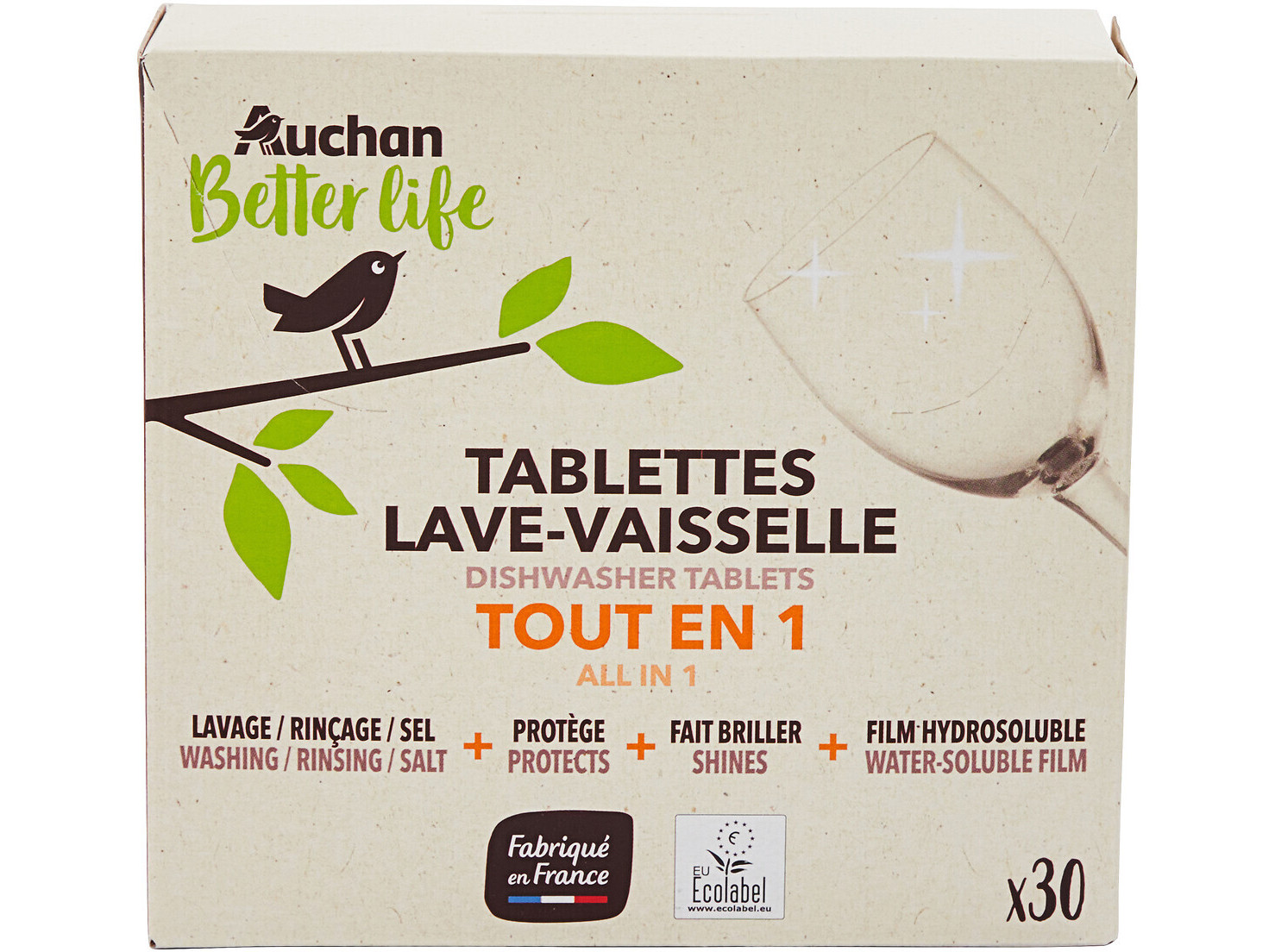DETERGENTE MÁQUINA LOIÇA AUCHAN BETTER LIFE PASTILHAS TUDO EM 1 30UN