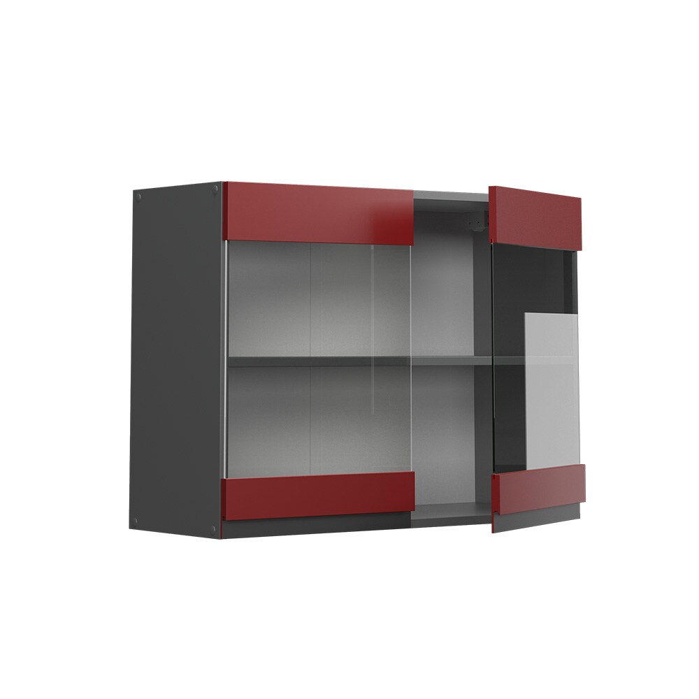 Vicco Glashängeschrank Küchenschrank Küchenmöbel R-Line J-Shape Anthrazit Rot 80 cm modern