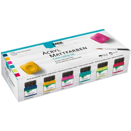 KREUL Acryl Mattfarben Set Color Living, 6 x 20 ml inklusive Pinsel