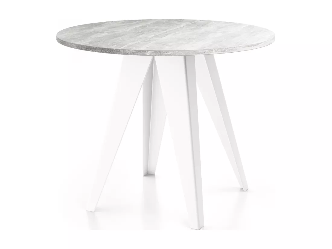Table De Salle à Manger Ronde De Style Industriel - Moderne - Extensible De 90 Cm à 130 Cm - Pieds Métalliques Blancs - Compacte - Gris Béton