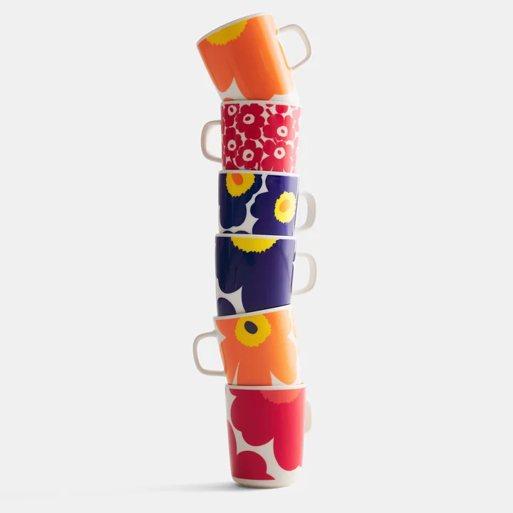 Marimekko - Oiva Iso Unikko & Pikkuinen Unikko Becher mit Henkel, 250 ml, weiss / rot (2er-Set) (60th Anniversary Collection)
