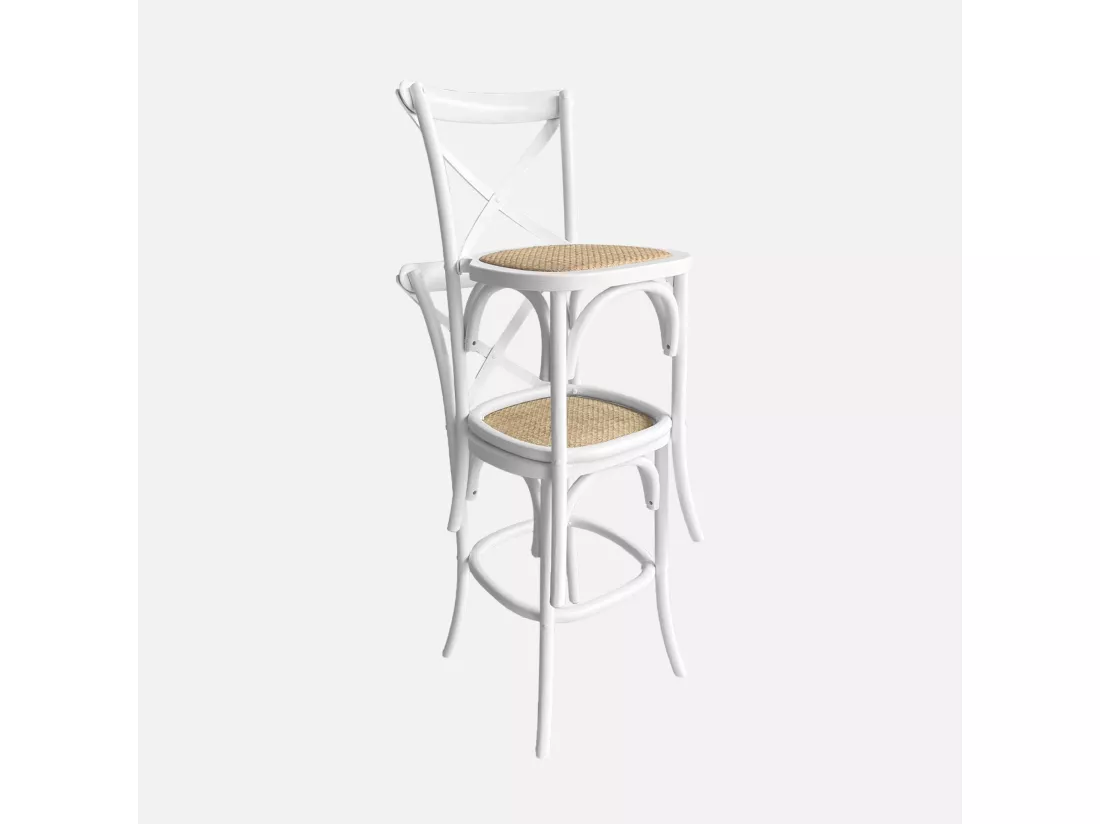 Lot de 2 tabourets de bar bistrot vintage en bois blanc avec repose-pieds