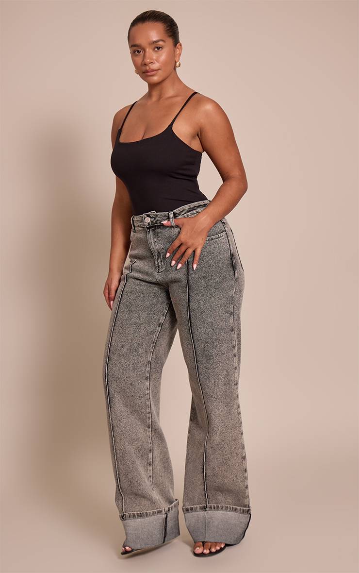 Gris Cendré Jean Large Taille Haute En Denim Stretch Avec Pinces Et Ourlet Retroussé Shape