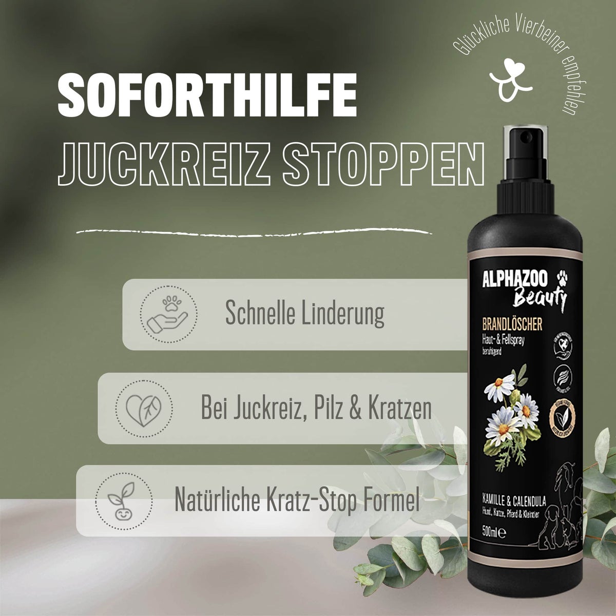ALPHAZOO Brandblusser Anti-Jeuk Spray 200ml voor Honden en Katten | Zacht verzachtend voor Vacht en Huid