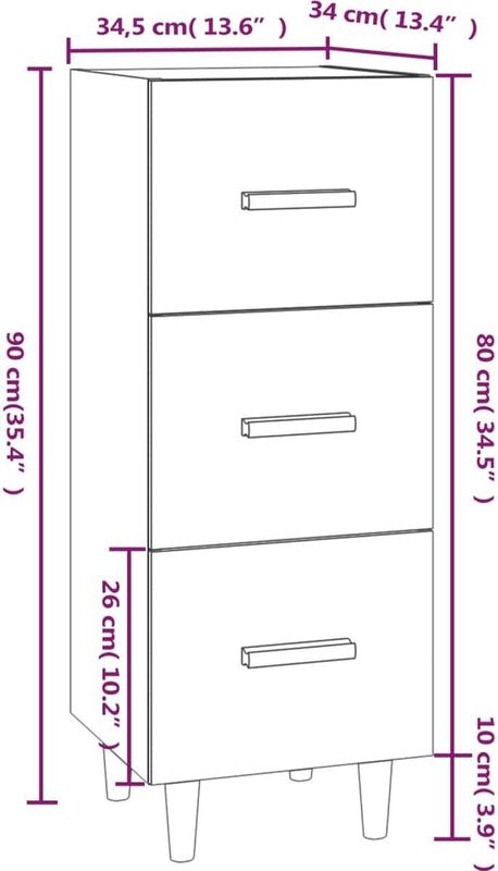 vidaXL - Dressoir - Wit - Bewerkte Hout - 3 Lades