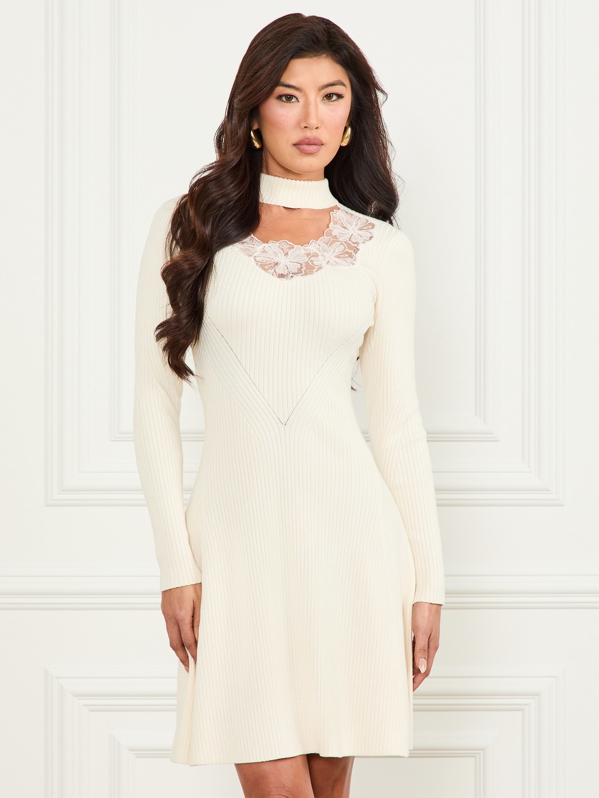 Vestido suéter Candice com detalhes em renda
