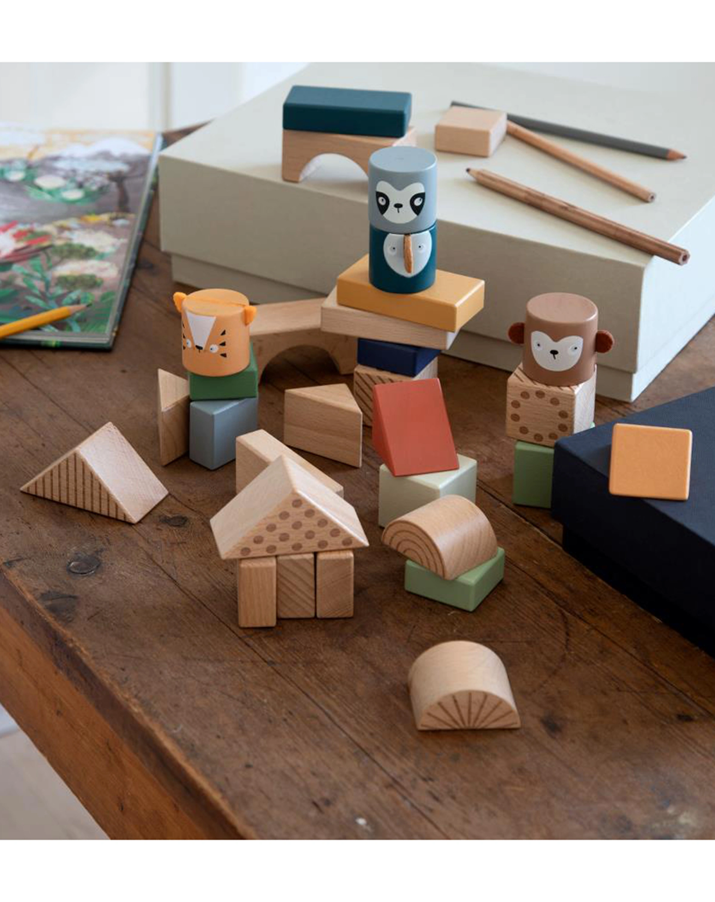 Holzbausteine WILDLIFE ANIMALS 31-teilig in bunt