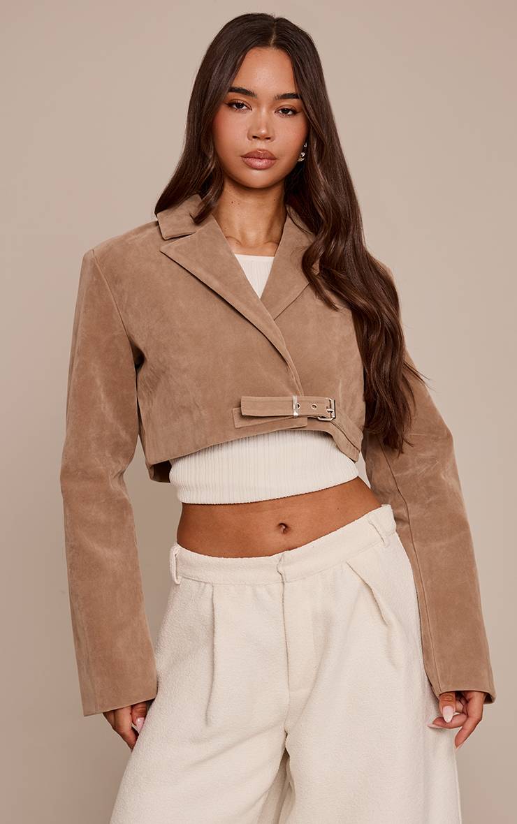 Sable Blazer Court Extrême En Synthétique