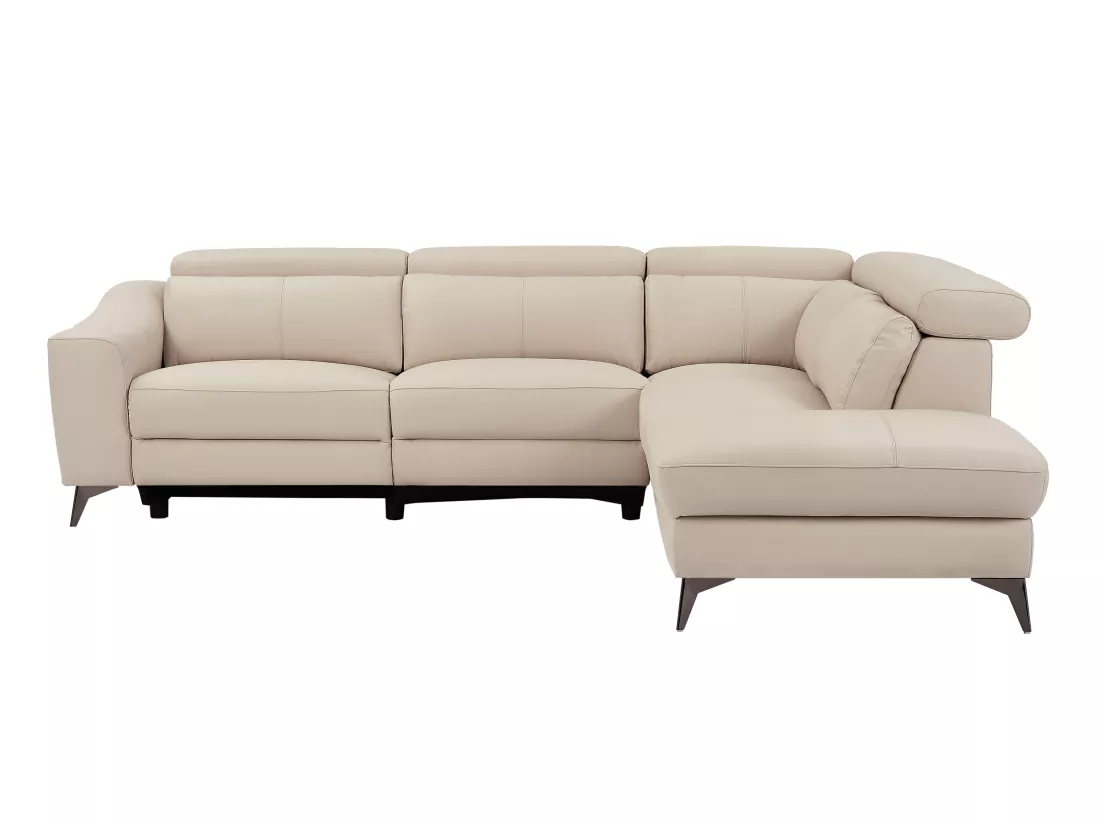 Canapé d'angle droit relax électrique en cuir crème FORLO